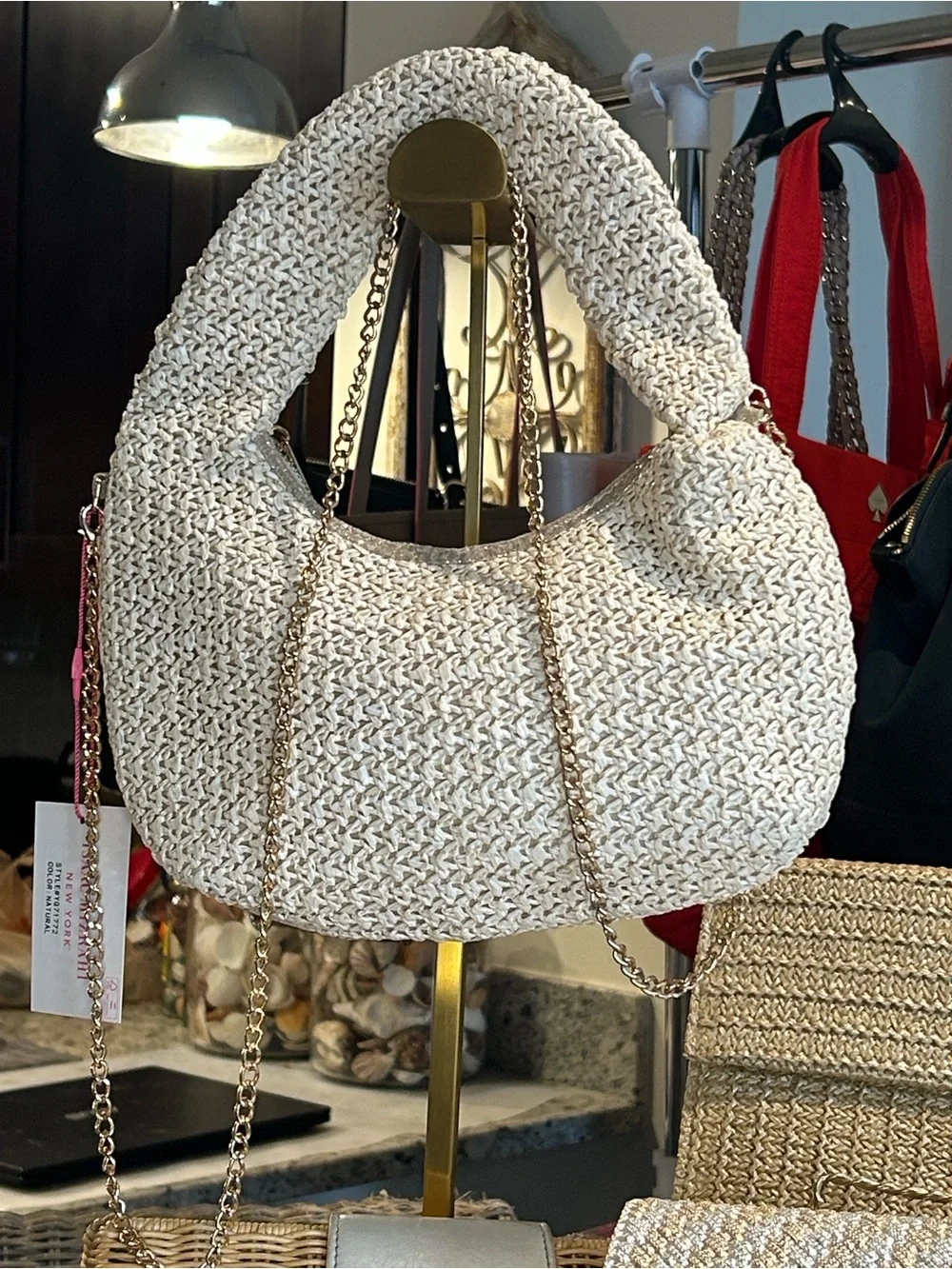 Woven Straw Bundle of 4 Shoulder & Wristlets Cream/Tan Gold/Silver Hardware New